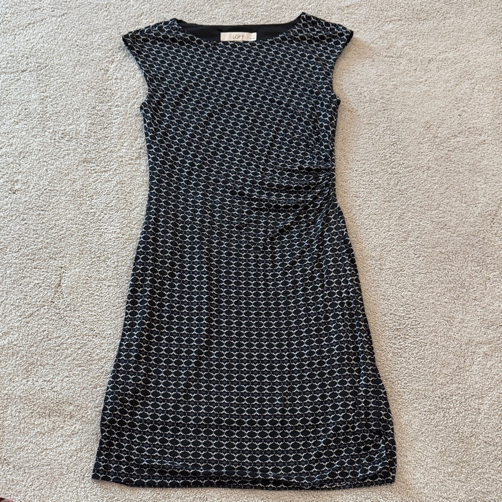 LOFT Black and White Geometric Midi Dress